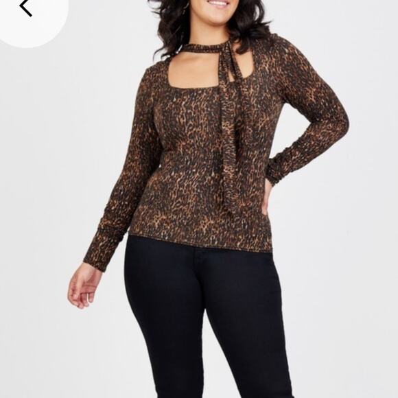 Free People leopard print tie neck top size small scoop neck - Picture 2 of 10